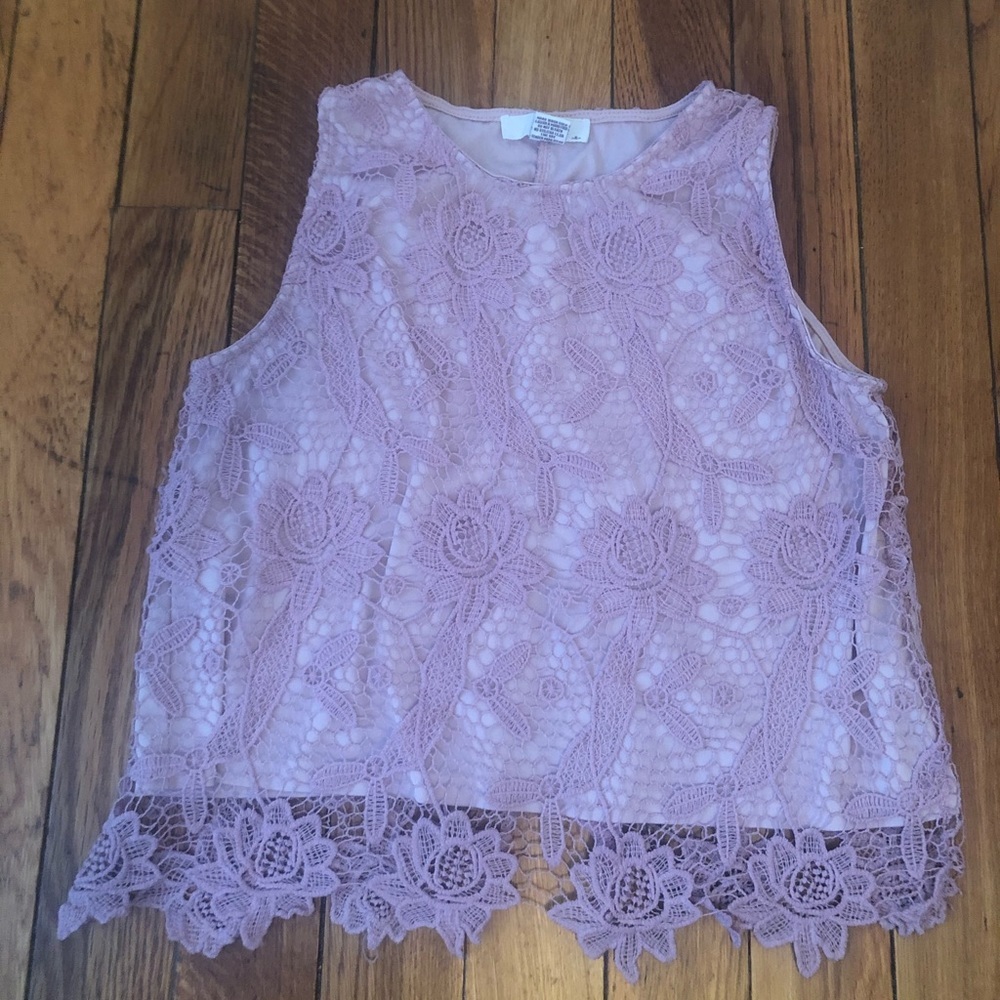 Sans Souci Floral Lace Overlay Open Back Tank Top